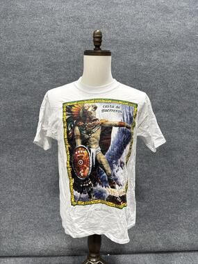 King Shirt Mens Large White Mexico Aztec Warrior Graphic T-Shirt Tee Travel